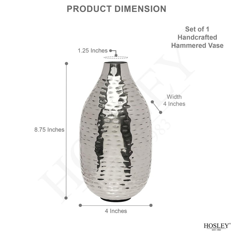 Hosley's 8.75" High Silver Finish Hammered Metal Vase. Ideal Gift for Floral Arrangements Weddings, Special Events, Aromatherapy,Spa, Reiki, Meditation O4 - Image 3